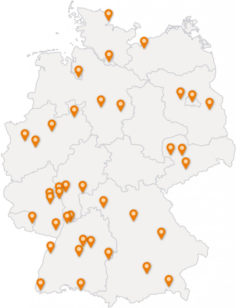 Deutschlandkarte mit Kunden-Standorten der KAP GmbH